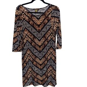 24/7 Comfort Dress Womens Large Leopard Stretch USA Mobwife Vintage Retro Artsy